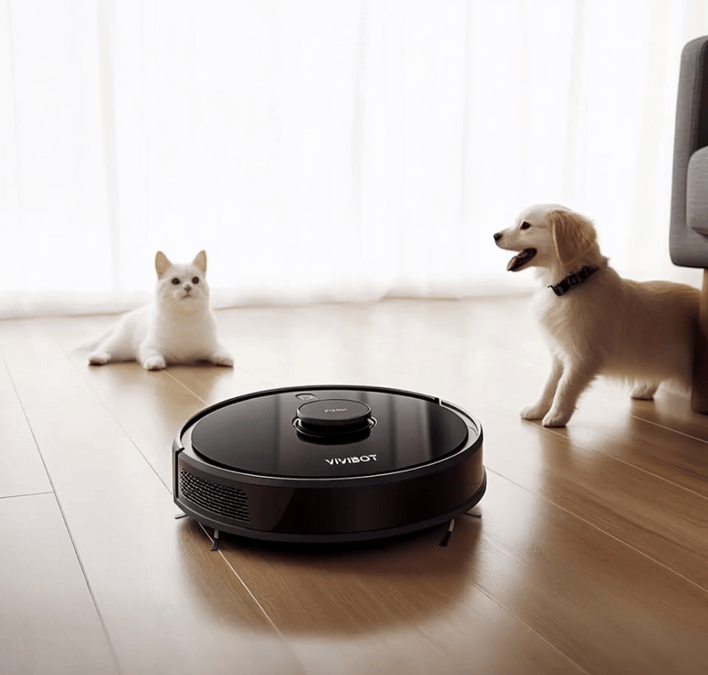 Vivibot robot vacuum cleaning in a home with pets